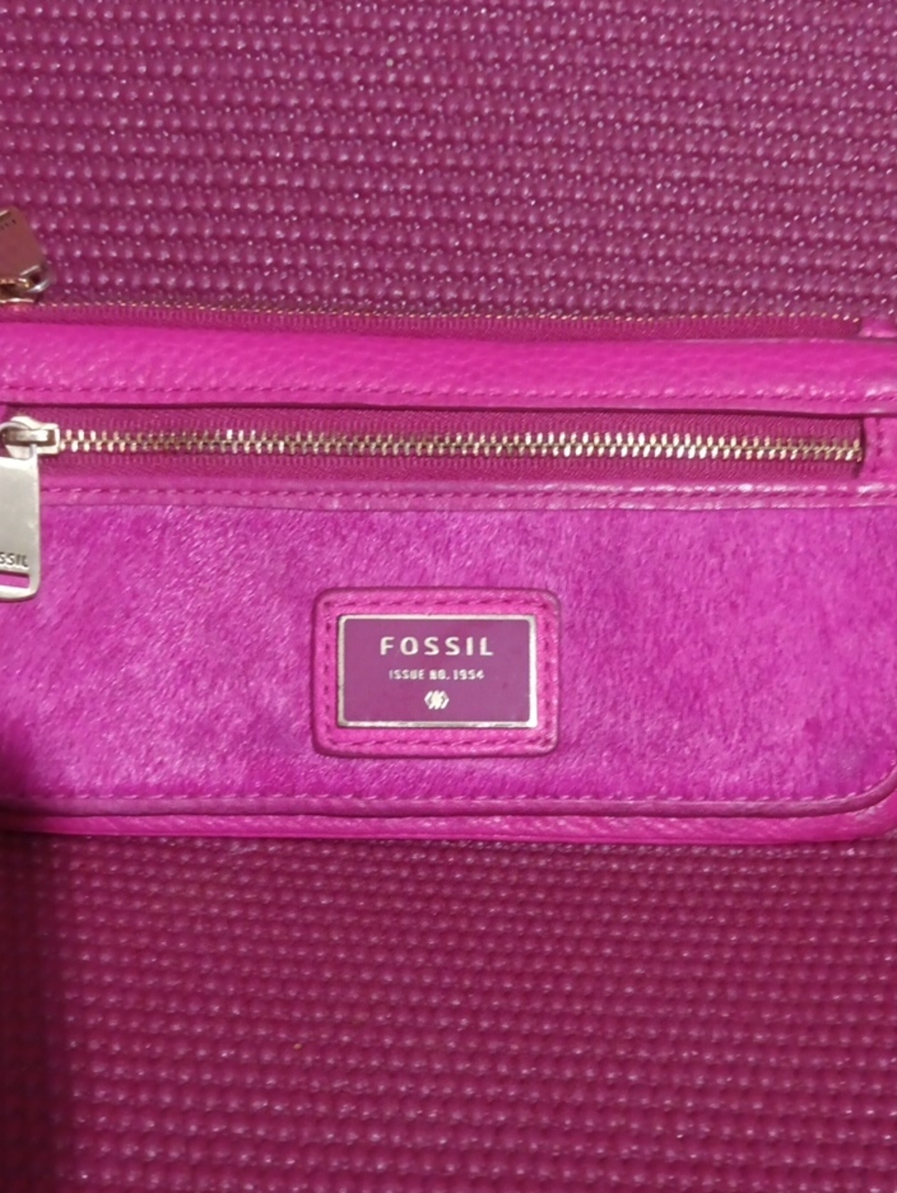 Fossil Women's Hot Pink Leather Zip-Top Crossbody Bag Half Calf